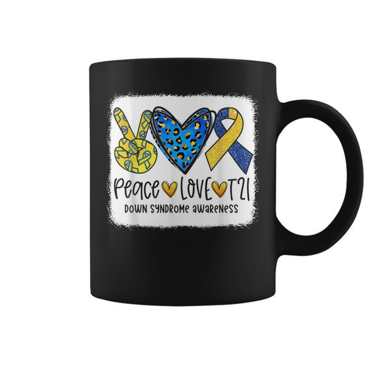 Peace Love T21 Cure Blue Yellow Down Syndrome Awareness  Coffee Mug