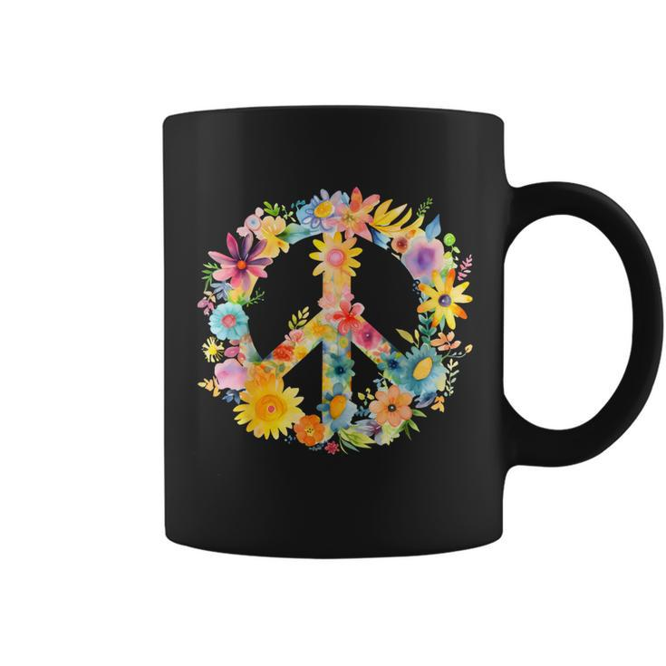 Peace Sign World Love Flowers Hippie Groovy Vibes Colorful  Coffee Mug