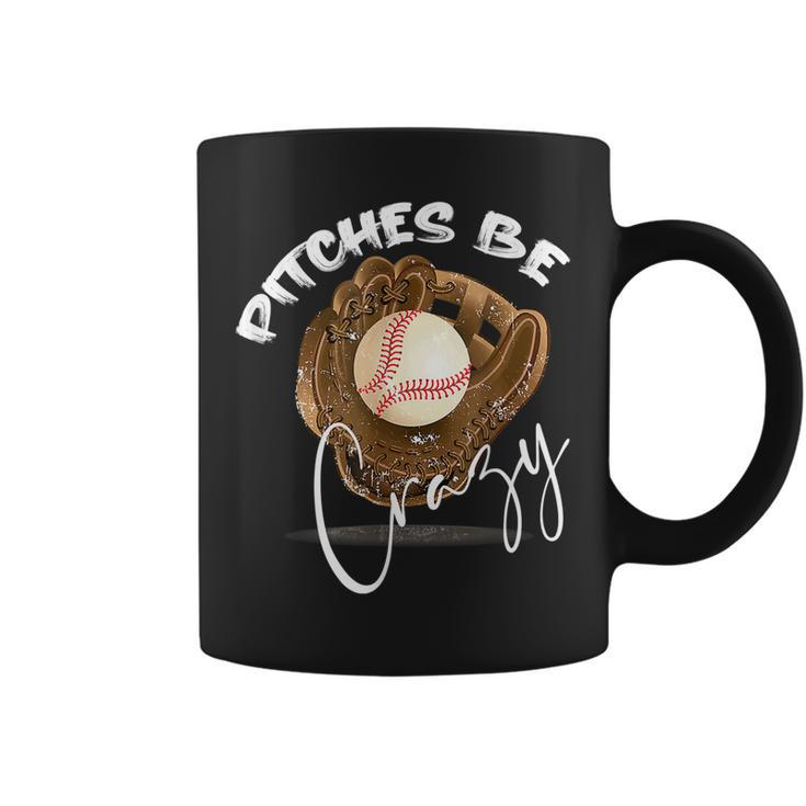 Pitches Be Crazy Vintage Softball Pitcher Player Aesthetic  Coffee Mug