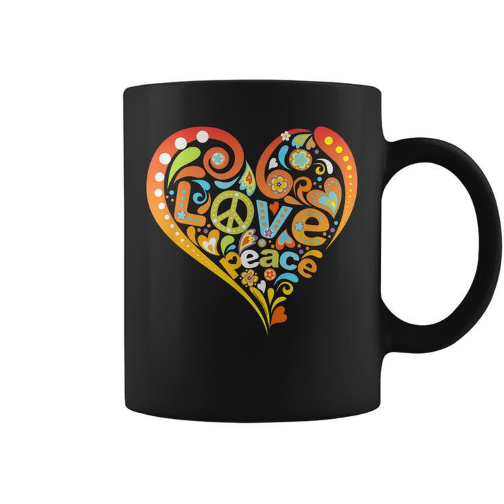 Pretty 60S 70S Hippie Peace Love Heart Peace Sign  Coffee Mug
