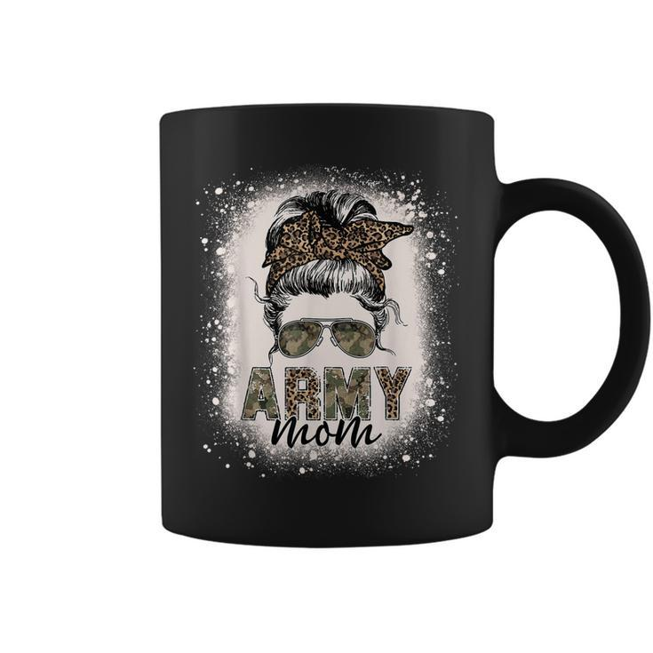 Proud Army Mom Women Leopard Camo Messy Bun Bleached  Coffee Mug