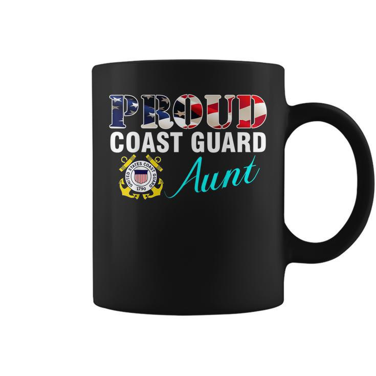 Proud Coast Guard Aunt With American Flag Military Veteran  Coffee Mug