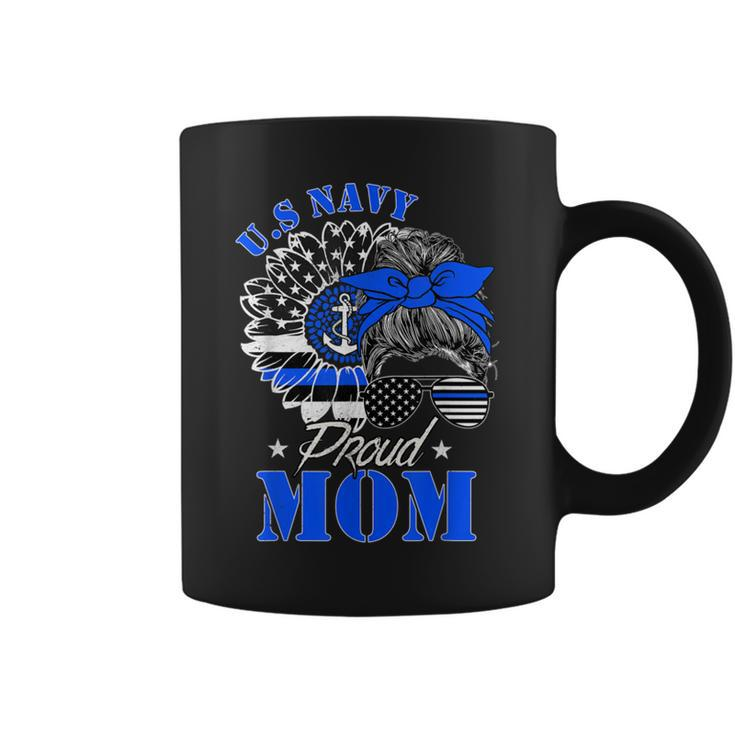 Proud Coast Guard Mom  Us Navy Mother Messy Bun Hair T Coffee Mug