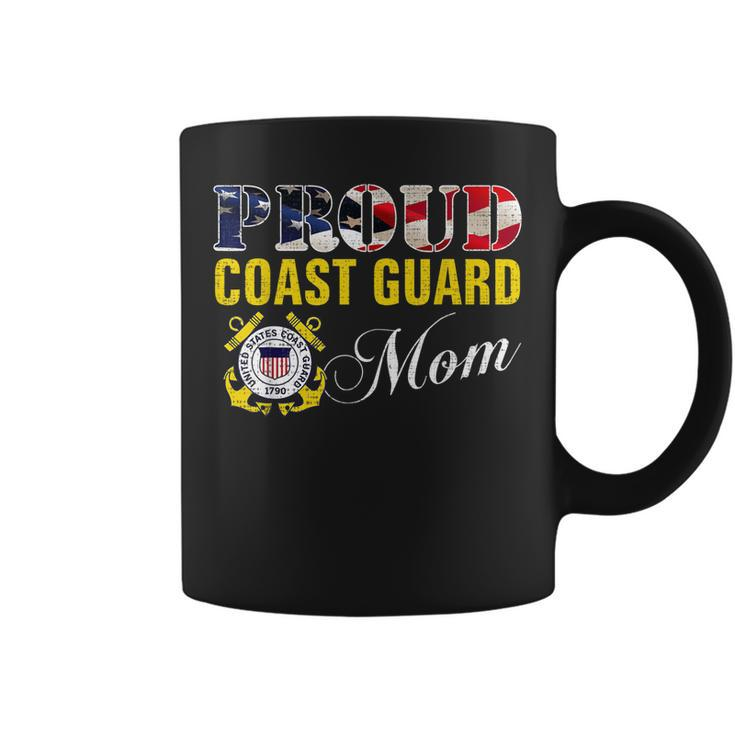 Proud Coast Guard Mom With American Flag For Veteran Day  Coffee Mug