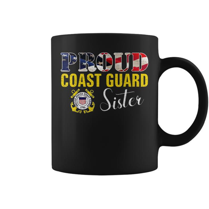 Proud Coast Guard Sister With American Flag Gift Veteran Day  Coffee Mug