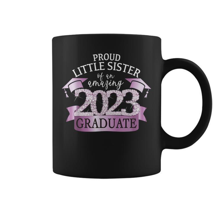 Proud Little Sister I 2023 Graduate Black Purple Outfit Coffee Mug