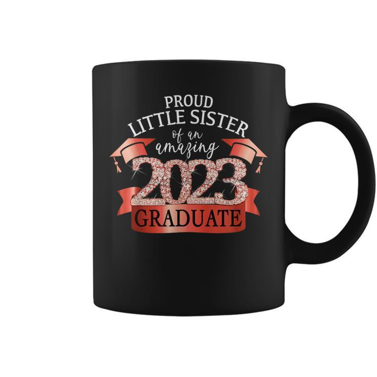 Proud Little Sister I 2023 Graduate Black Red Outfit Coffee Mug