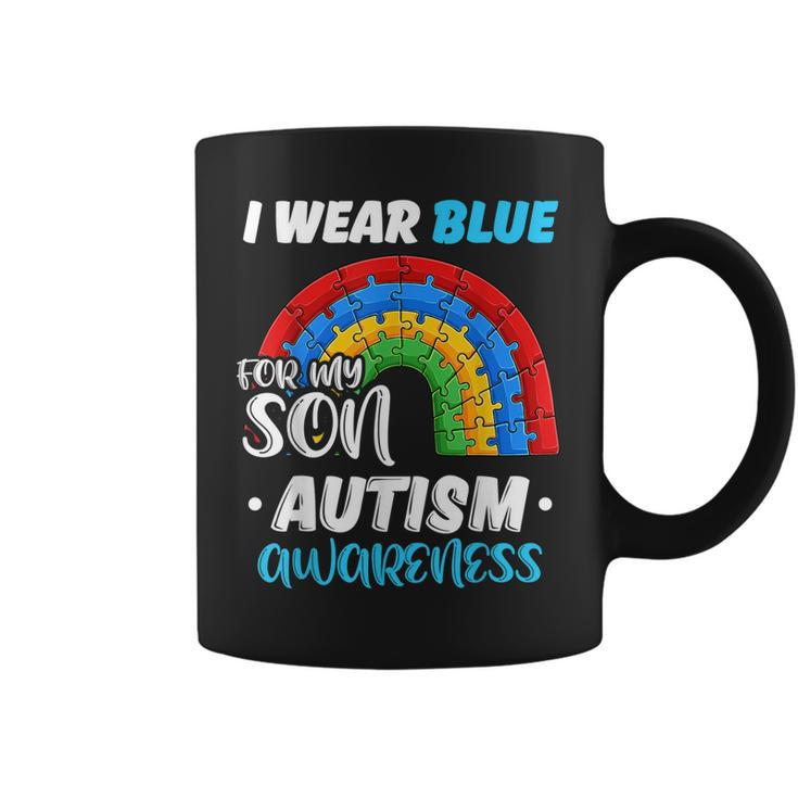 Rainbow Puzzle Autism I Wear Blue For Son Autism Awareness Coffee Mug