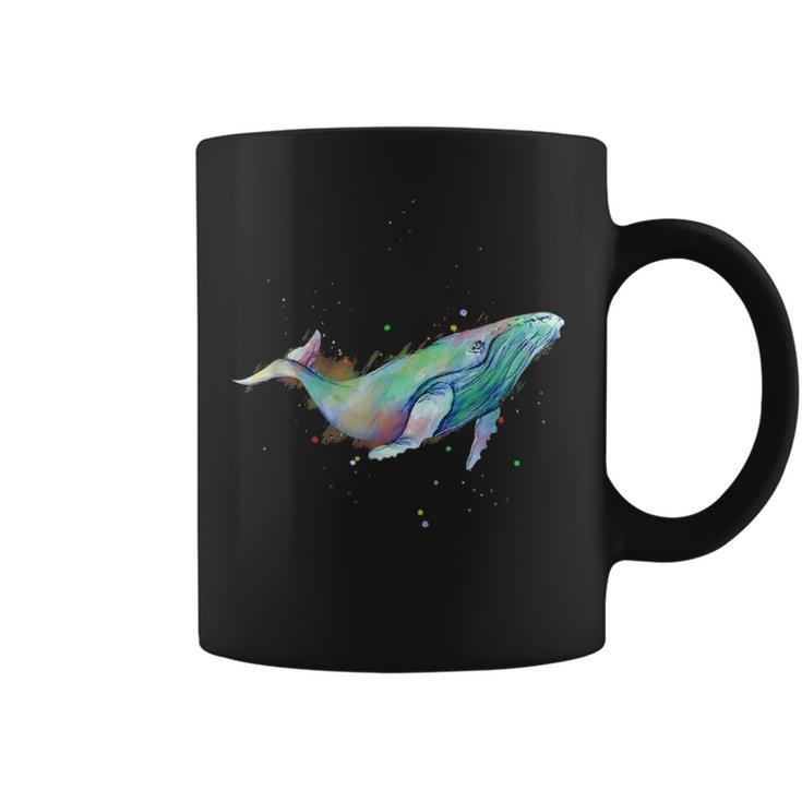 Rainbow Watercolor Whale Humpback Blue Whale Coffee Mug