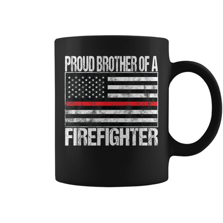Red Line Flag  Proud Brother Of A Firefighter Fireman  Coffee Mug