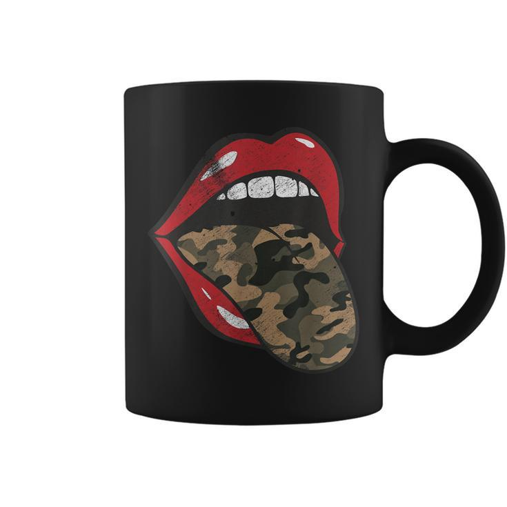 Red Lips Camo Tongue Camouflage Military Trendy Grunge Funny Coffee Mug