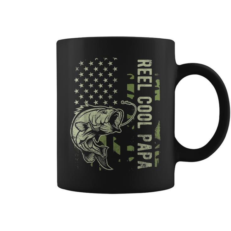 Reel Cool Papa Camouflage American Flag Fathers Day Gift Coffee Mug