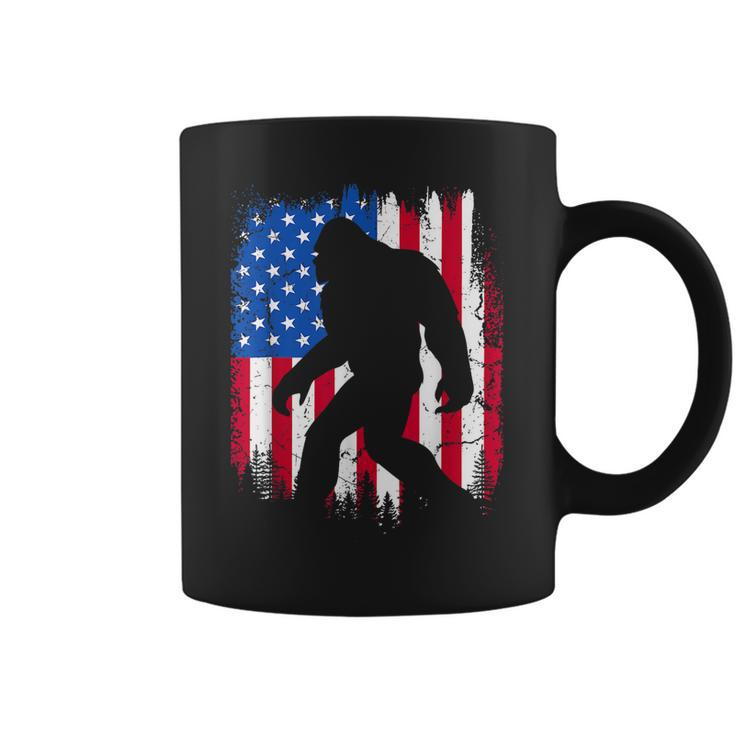 Retro Bigfoot Silhouette Usa Flag Sasquatch Lovers July 4Th  Coffee Mug