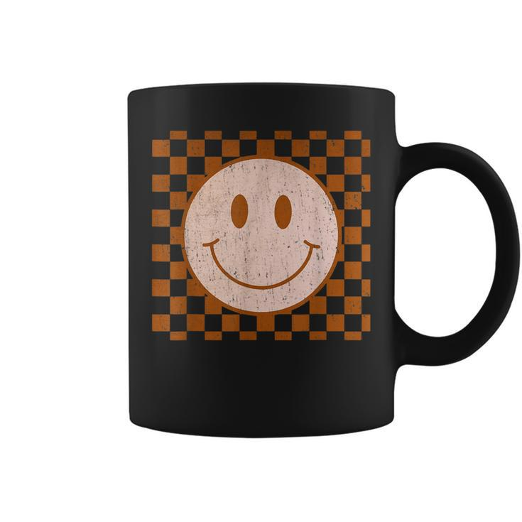 Retro Happy Face  Smile Face Checkered Pattern Trendy  Coffee Mug