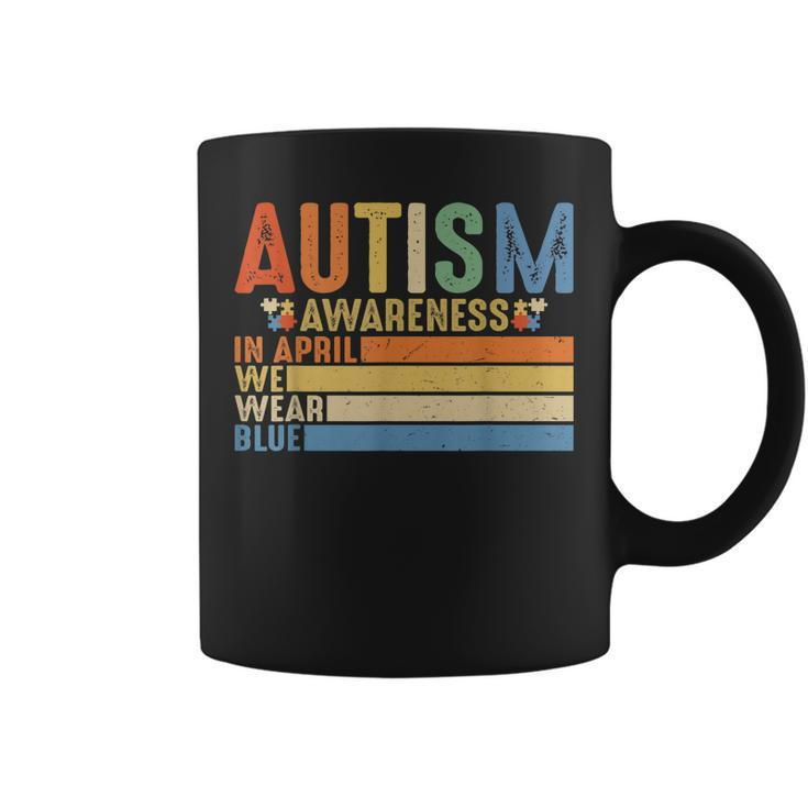 Retro In April We Wear Blue Puzzle Autism Awareness Month Coffee Mug
