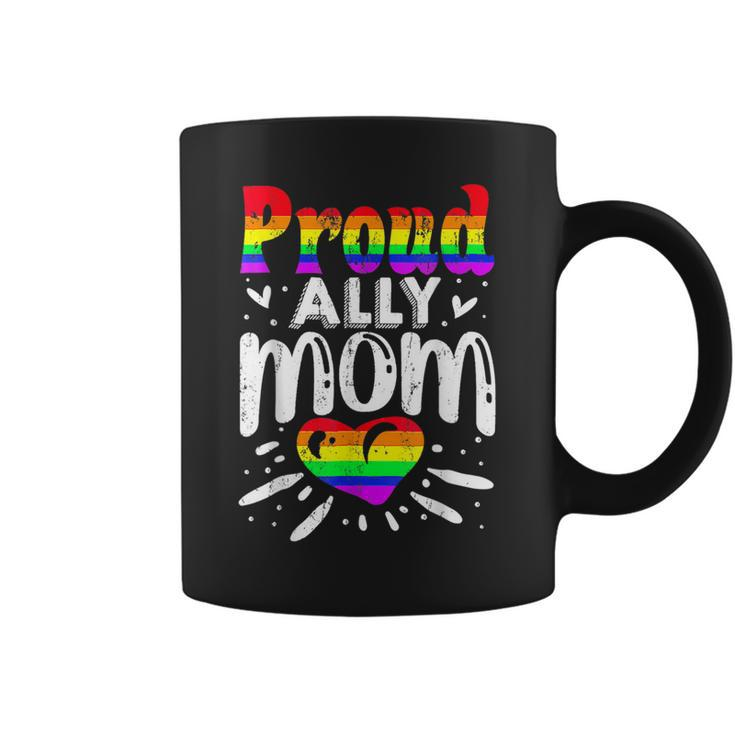 Retro Proud Ally Mom Rainbow Heart Lgbt Gay Lesbian Pride  Coffee Mug