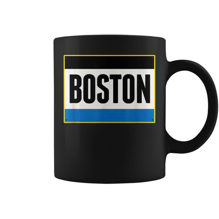 Retro Yellow Boston Massachusetts Ma Running Bib Stencil  Coffee Mug