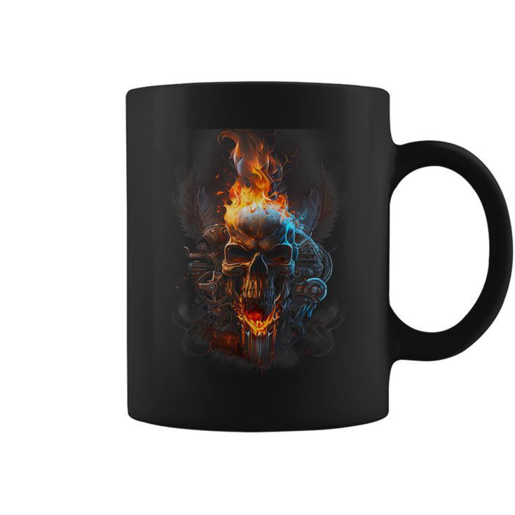 Revolution Riders Metal Skull Engine Flames Graphic  Men  Coffee Mug