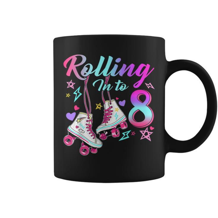Rolling Into 8Th Birthday Roller Skates 8 Year Old Rolling  Coffee Mug