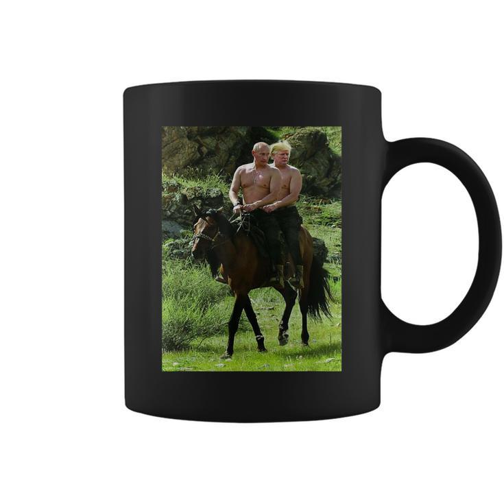 Russian Putin Riding A Horse With Donald Trump Meme  Coffee Mug