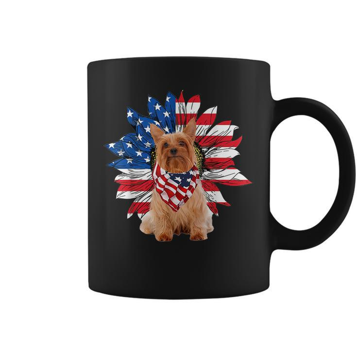 Silky Terrier American Flag Sunflower Dog Lovers 4Th Of July  Coffee Mug