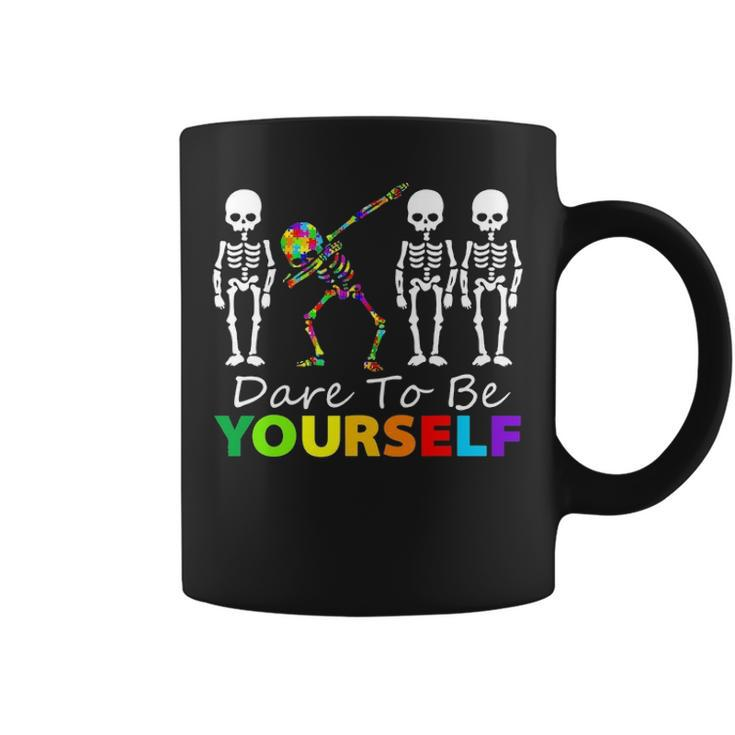 Skeleton Dabbing Dare To Be Yourself  Funny Autism Coffee Mug