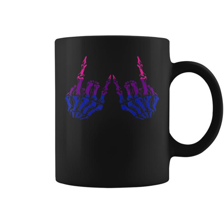 Skeleton Rock Hand Lgbt-Q Cool Bisexual Pride Color Bi Flag  Coffee Mug