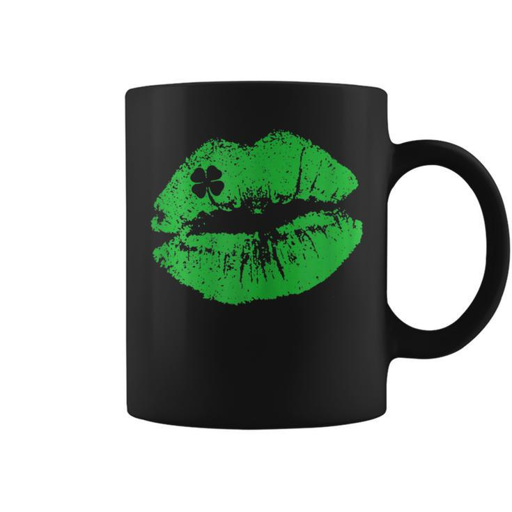 St Patricks Day Kissin Lips Kiss Irish Clover  Coffee Mug