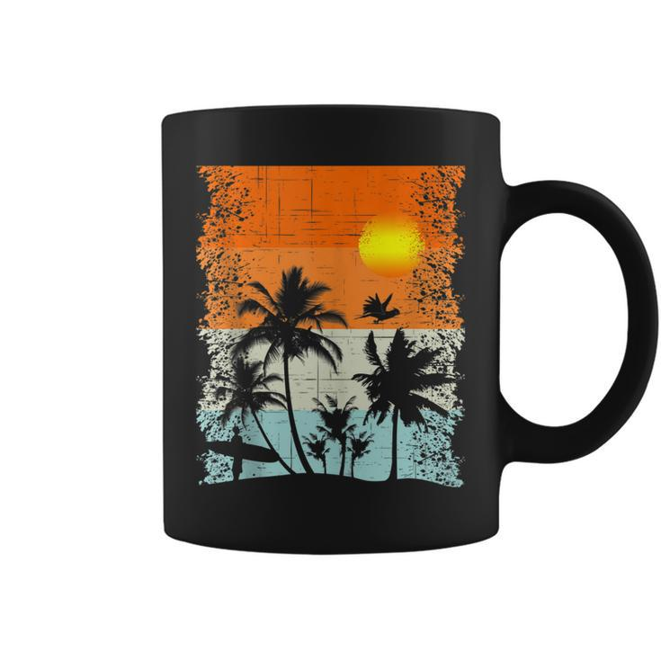 Summer Vacation Surfers At Beach Palm Trees Retro Vintage  Coffee Mug