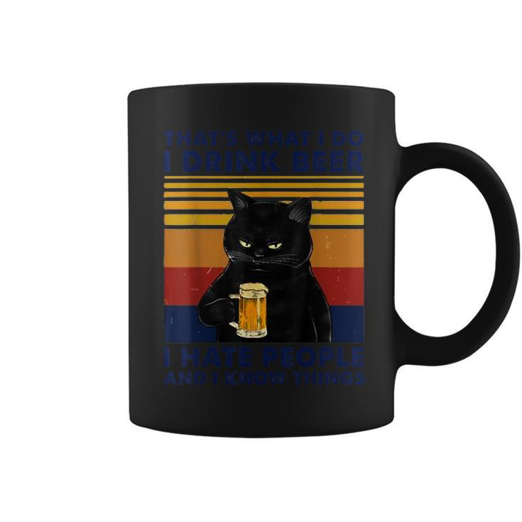 Thats What I Do I Drink Beer I Hate People Black Cat Funny  Coffee Mug