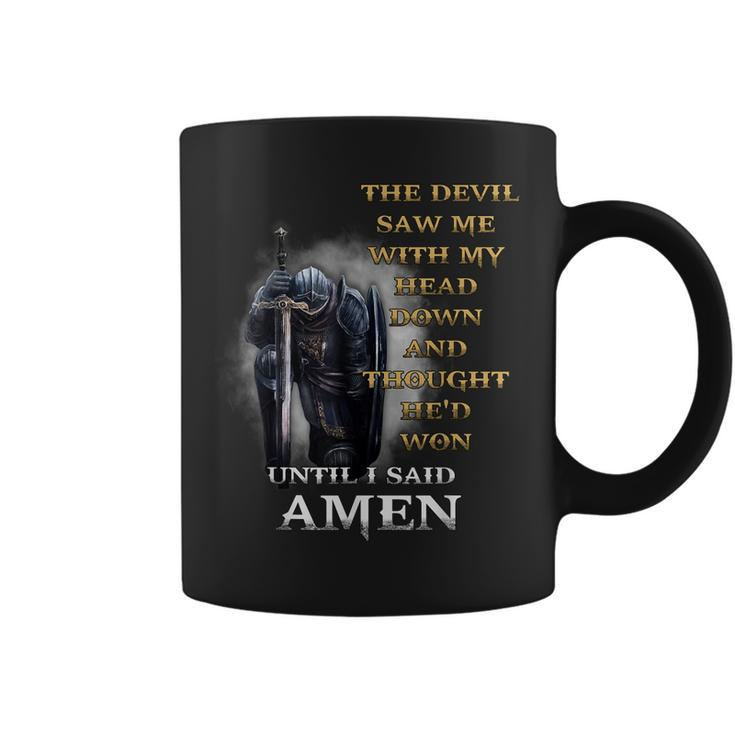 The Devil Saw Me With My Head Down Until I Said Amen Retro  Coffee Mug