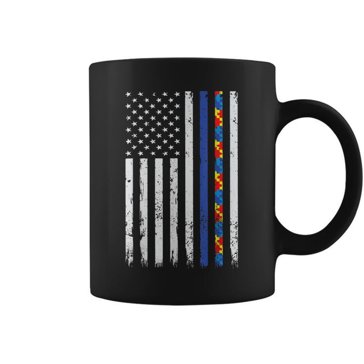 Thin Blue Line Police Support Autism 4Th July Mom Dad Flag Coffee Mug