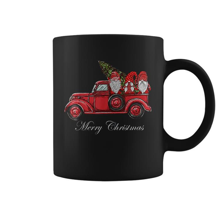 Three Gnomes In Red Truck With Merry Christmas Tree Coffee Mug