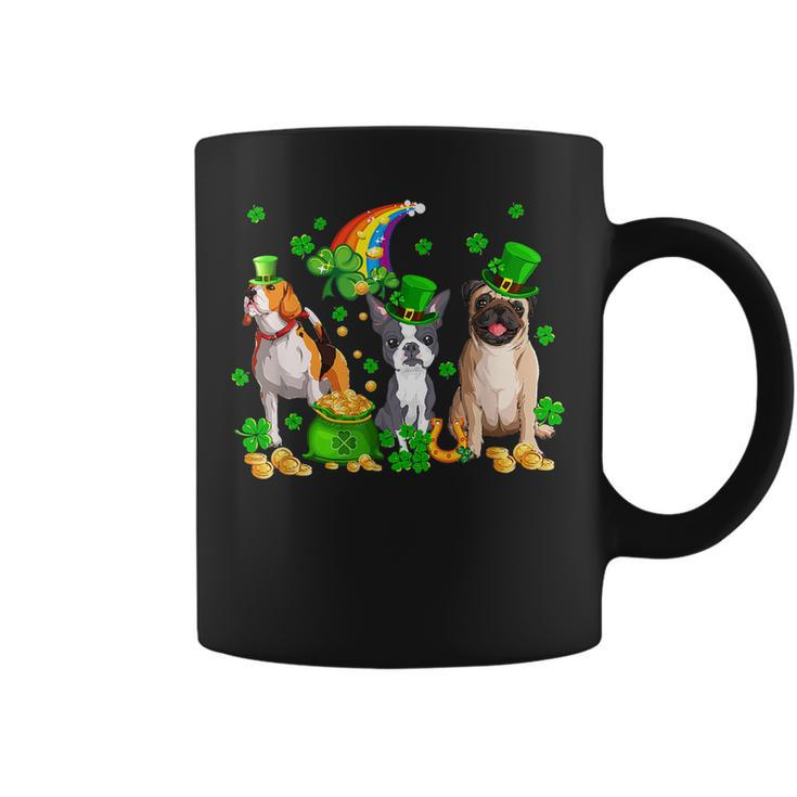 Three St Patricks Day Dogs Beagle Pug French Bulldog Lover  Coffee Mug