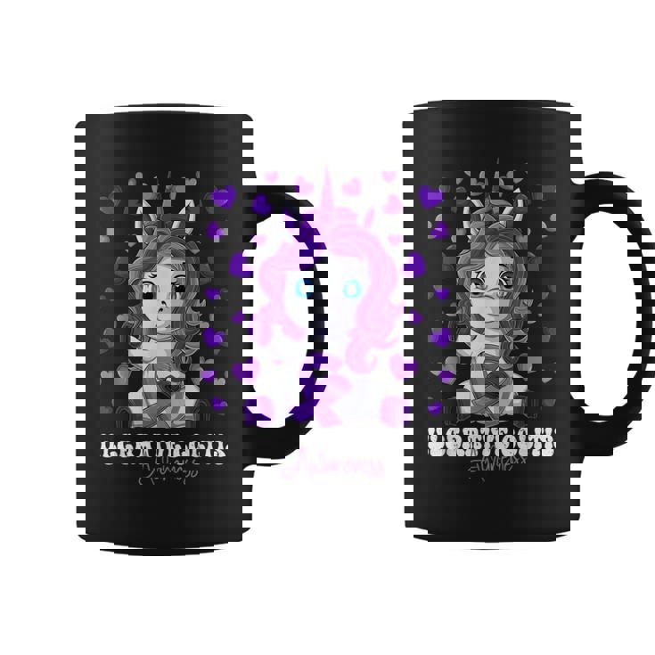 Ulcerative Colitis Awareness Month Purple Ribbon Unicorn Coffee Mug ...