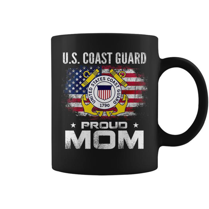 US Coast Guard Proud Mom With American Flag Gift Veteran Coffee Mug