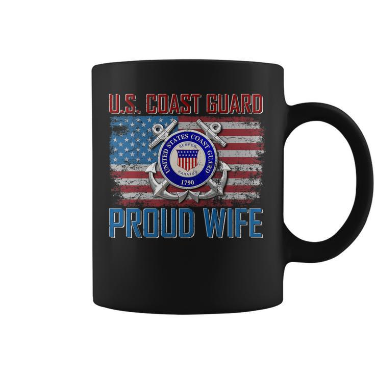 US Coast Guard Proud Wife With American Flag Gift Veteran   Coffee Mug