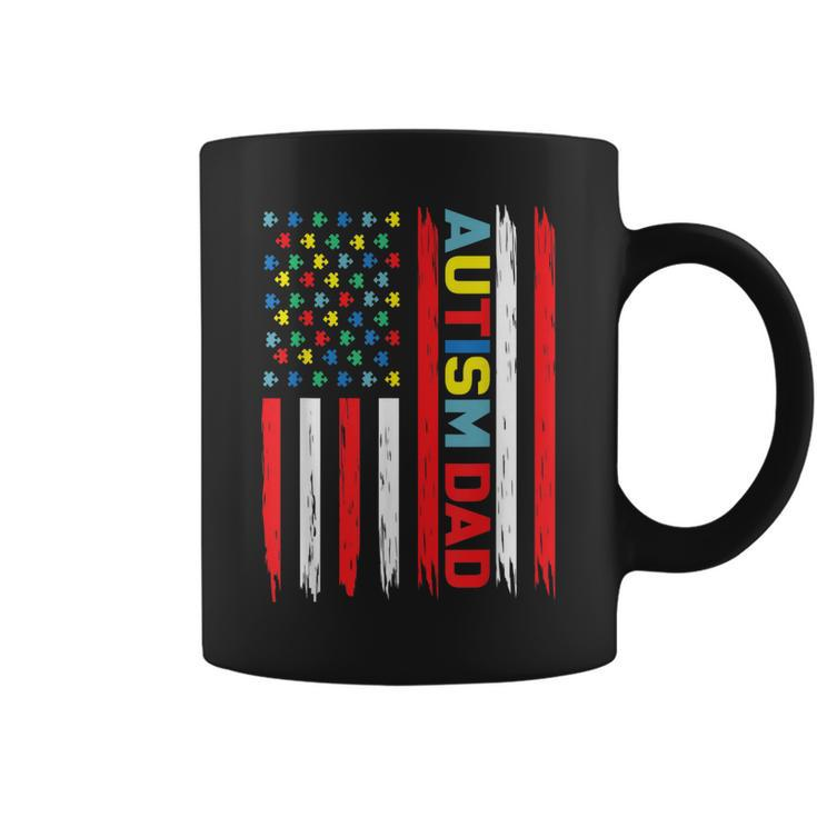 Us Flag Autism Dad Puzzle Ribbon - Autistic Papa  Coffee Mug