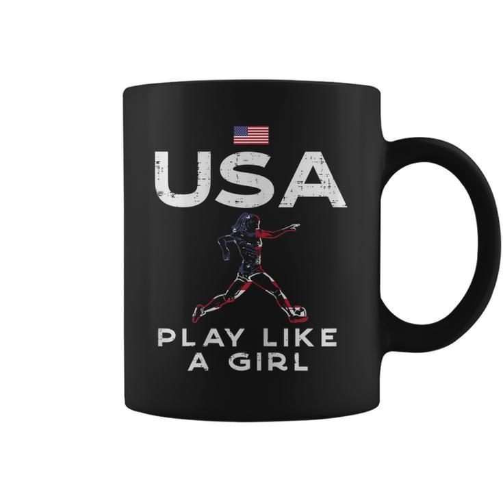 Usa Flag Play Like Girl Soccer Football Player Girls Women  Coffee Mug