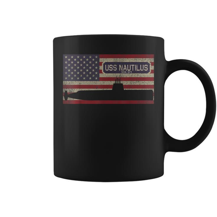 Uss Nautilus Ssn-571 First Nuclear Submarine American Flag  Coffee Mug
