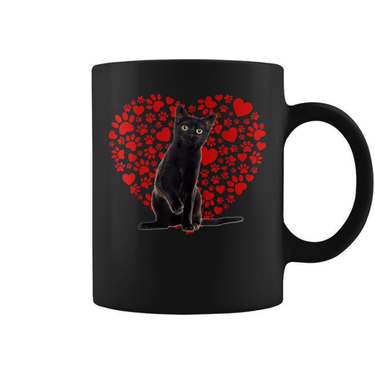 Valentines Day Cat Kitten Lover Paw Heart Black Cat Dad Mom  Coffee Mug