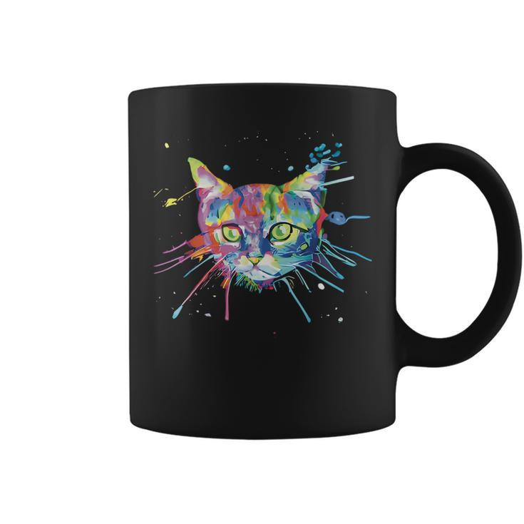 Vibrant Color Ink Splash Cat  Coffee Mug