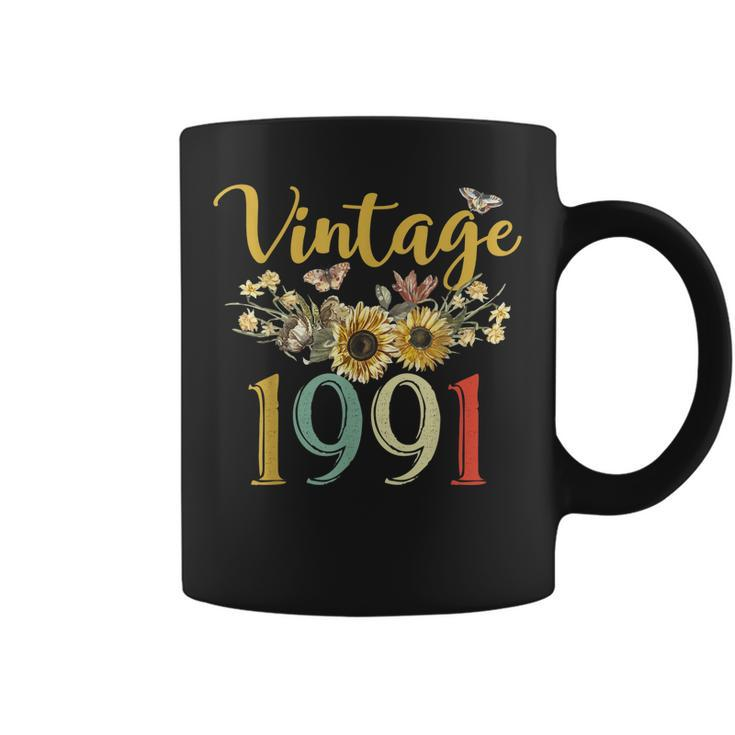 Vintage 1991 Sunflower 32Nd Birthday Awesome Since 1991  Coffee Mug