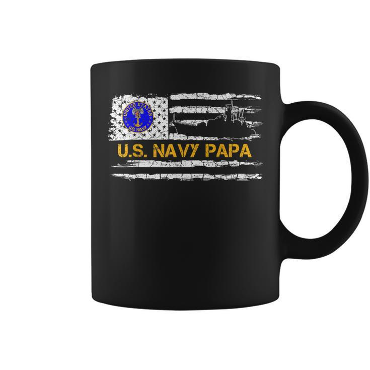 Vintage American Flag Proud Us Navy Papa Veteran Military Coffee Mug
