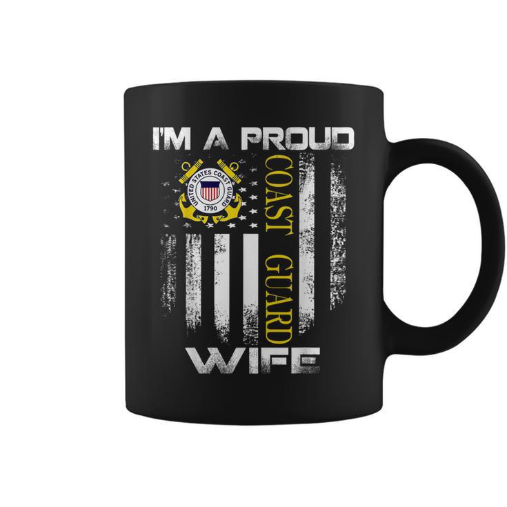 Vintage Im A Proud Coast Guard Wife With American Flag  Coffee Mug