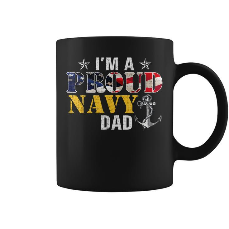Vintage Im A Proud Navy With American Flag For Dad  Coffee Mug