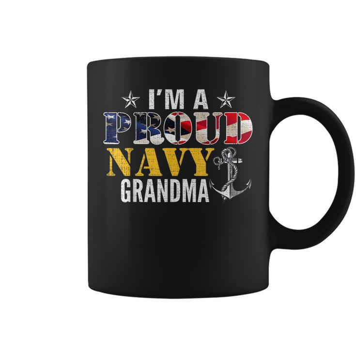 Vintage Im A Proud Navy With American Flag For Grandma  Coffee Mug
