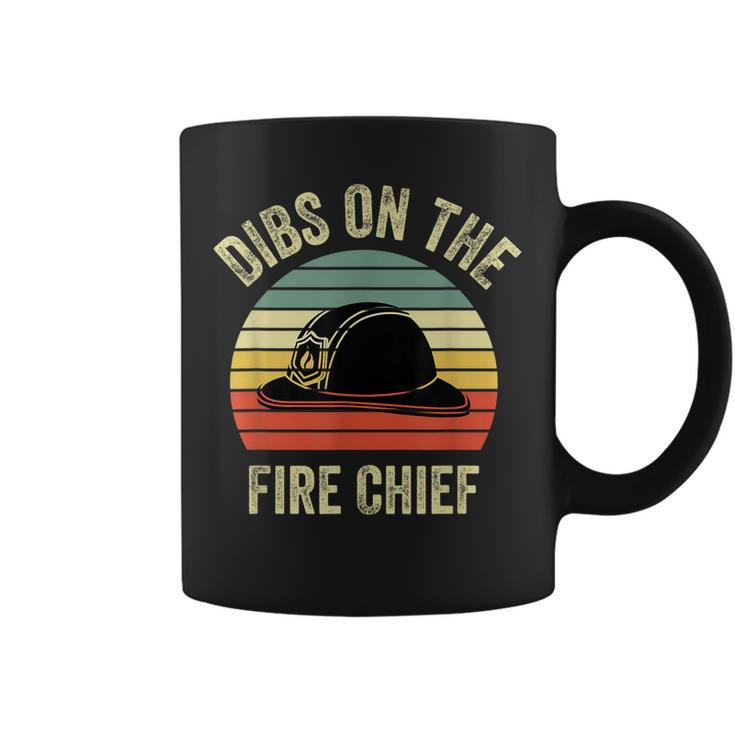 Vintage Retro Sunset Fire Fighters Dibs On The Fire Chief  Coffee Mug