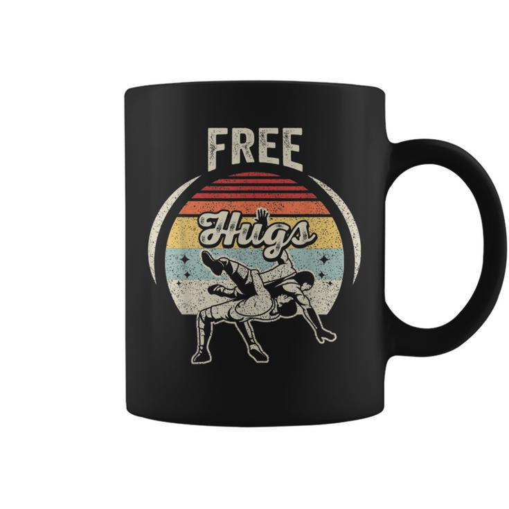 Vintage Retro Wrestling Funny Free Hugs Wrestling  Coffee Mug