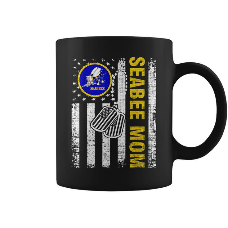 Vintage Seabee Mom American Flag Cool Veteran Day Gift  Coffee Mug
